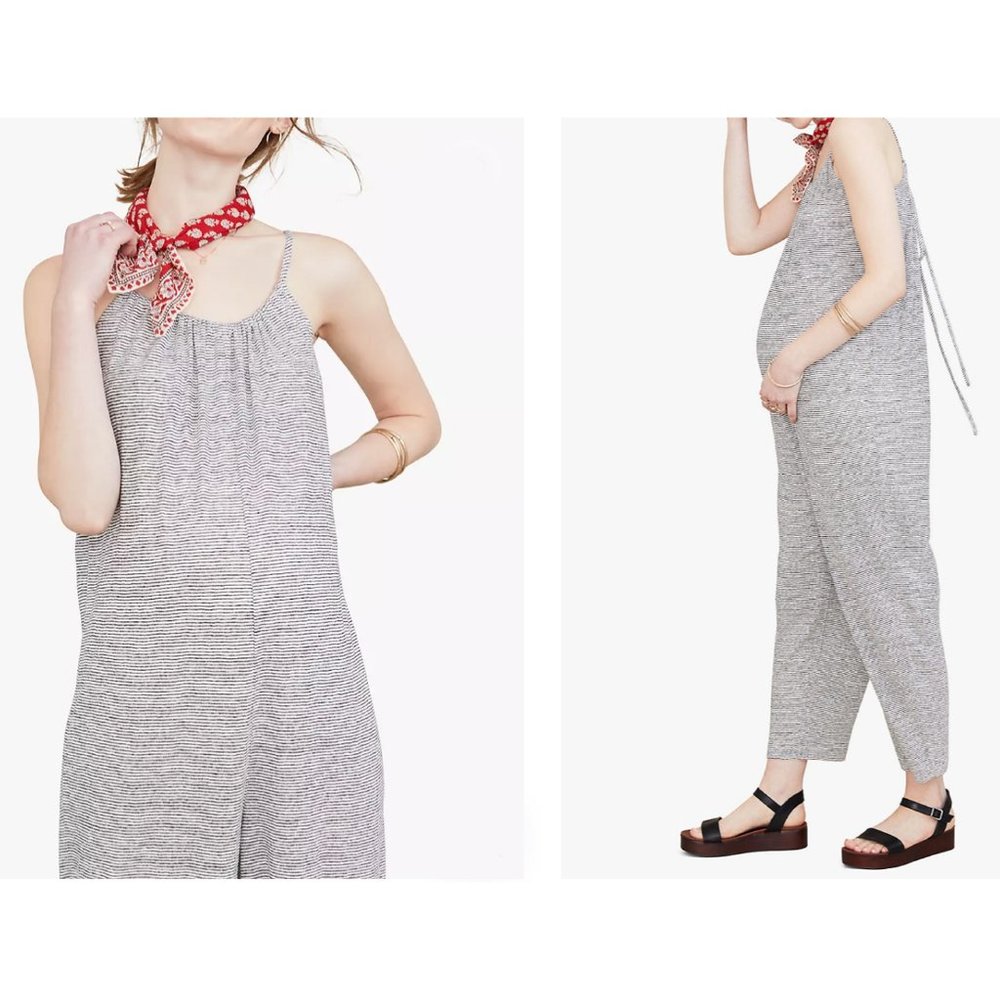 HATCH Maternity Striped Linen Morgana Jumpsuit (M)